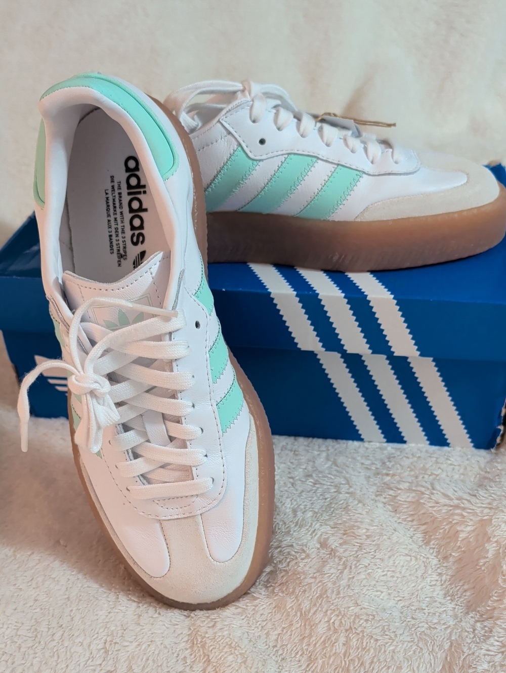 ✨ NWT Adidas Originals Sambae J Sneakers - White/Clear Mint - Size 7 Youth